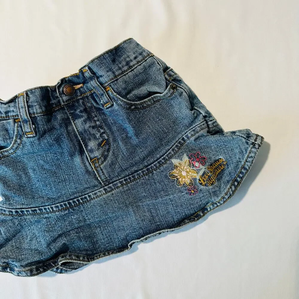 Vintage 2000s Y2K Levi Strauss Flower Embroidered Denim Jean Skort/Skirt Sz 24 m